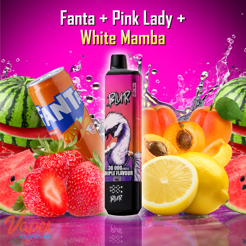 BLUR 30000 3in1 Vape mit 2 % Nikotin in den Sorten Fanta, Pink Lady und White Mamba
