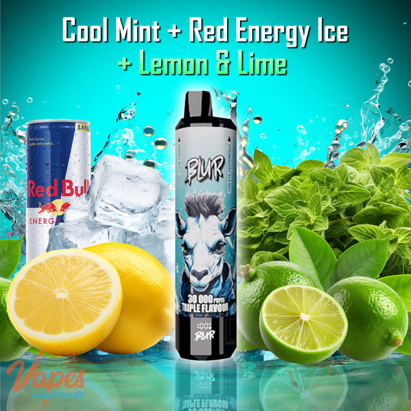 BLUR 30000 3in1 Vape mit 2 % Nikotin in den Sorten Cool Mint, Red Energy Ice und Lemon & Lime