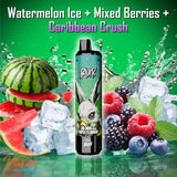 BLUR 30000 3in1 Vape mit 2 % Nikotin in den Sorten Watermelon Ice, Mixed Berries und Caribbean Crush